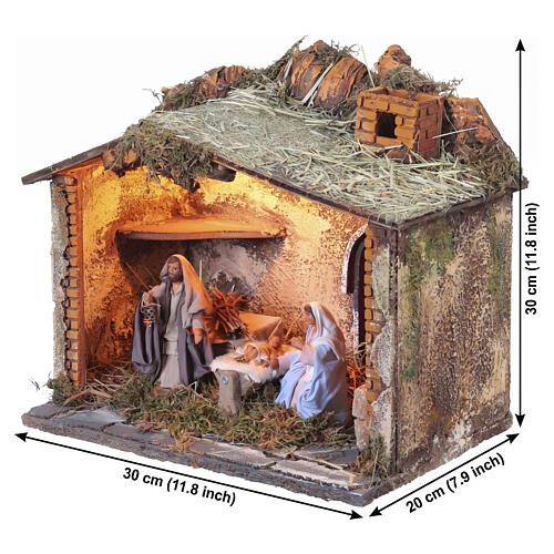 Illuminated stable with moving Nativity for 10 cm Neapolitan Nativity Scene, 28x30x20 cm 2