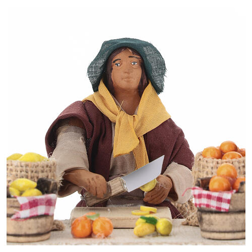Zitronenverkaufsstand mit bewegter Terrakottafigur, 12 cm, neapolitanische Krippe 2