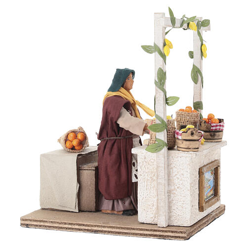 Zitronenverkaufsstand mit bewegter Terrakottafigur, 12 cm, neapolitanische Krippe 3