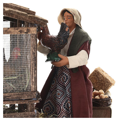Kurnik z kurami - scena 20×20×15 cm z mechanizmem ruchu, do szopki neapolitańskiej 16–18 cm 2