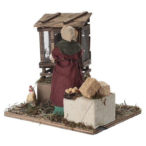 Kurnik z kurami - scena 20×20×15 cm z mechanizmem ruchu, do szopki neapolitańskiej 16–18 cm 3