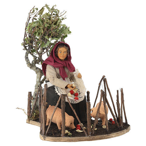 Woman feeding pigs with motion for Neapolitan Nativity Scene, 20 cm 4