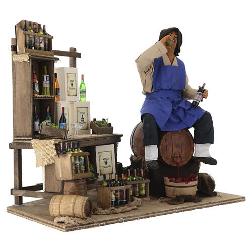 Vendeur de vin sur tonneau animé pour crèche napolitaine 30 cm 4