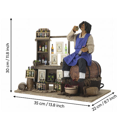 Vendedor de vinho sobre barril em movimento presépio napolitano 30 cm 2