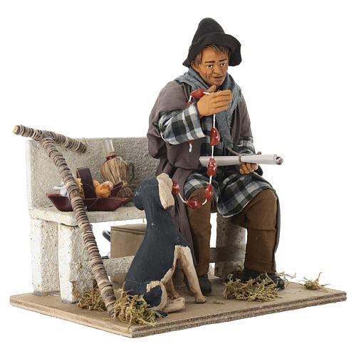 Vagabond avec chien sur banc animé crèche napolitaine 24-30 cm 3