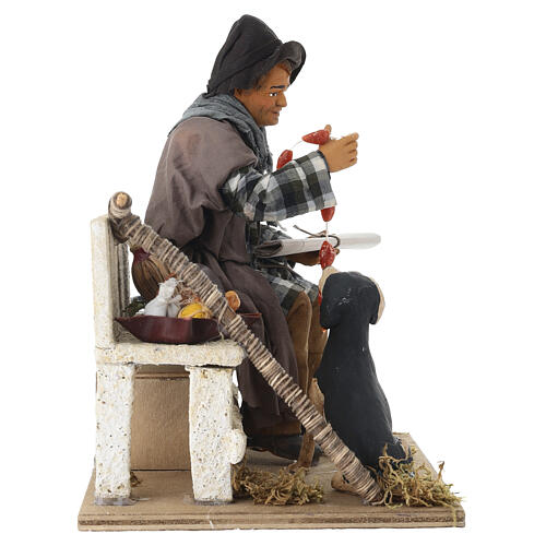 Vagabond avec chien sur banc animé crèche napolitaine 24-30 cm 5