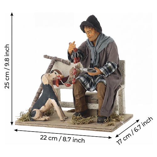 Vagabondo con cane su panchina con movimento presepe napoletano 24-30 cm 2