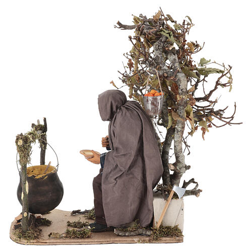Drwal jedzący przy kociołku - ruchoma figurka do szopki neapolitańskiej 30 cm, 30×15×25 cm 3