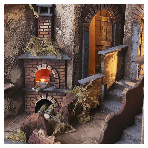 Borgo illuminato con forno presepe napoletano 14 cm 65x80x60 cm 2