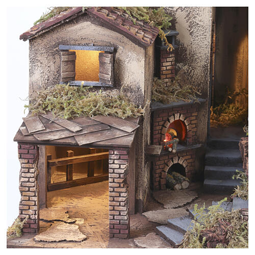 Borgo illuminato con forno presepe napoletano 14 cm 65x80x60 cm 3