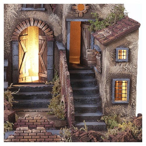Borgo illuminato con forno presepe napoletano 14 cm 65x80x60 cm 5