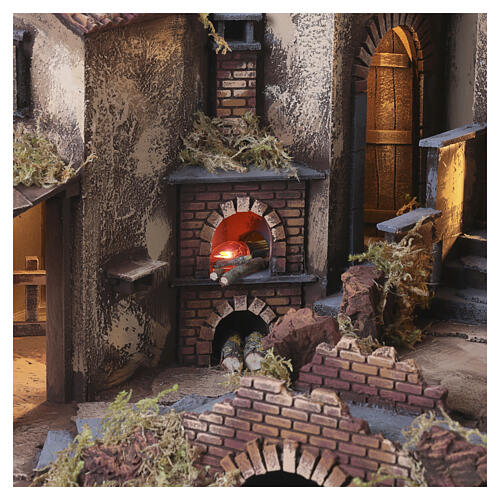 Borgo illuminato con forno presepe napoletano 14 cm 65x80x60 cm 6