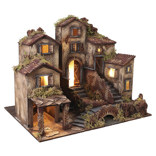 Borgo illuminato con forno presepe napoletano 14 cm 65x80x60 cm 7