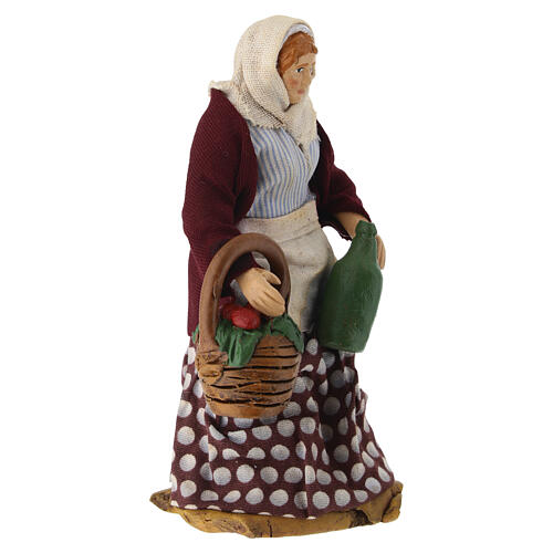 Bergère avec panier et bouteille de vin en terre cuite 12 cm crèche napolitaine 3
