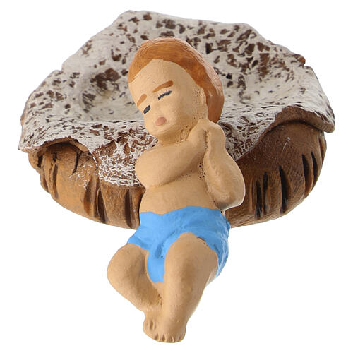 Gesù Bambino con culla in terracotta presepe napoletano 8 cm 3