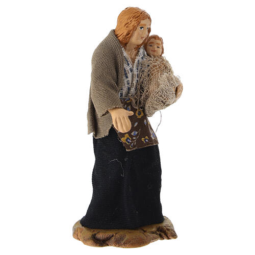 Femme avec enfant en terre cuite crèche napolitaine 8 cm 3