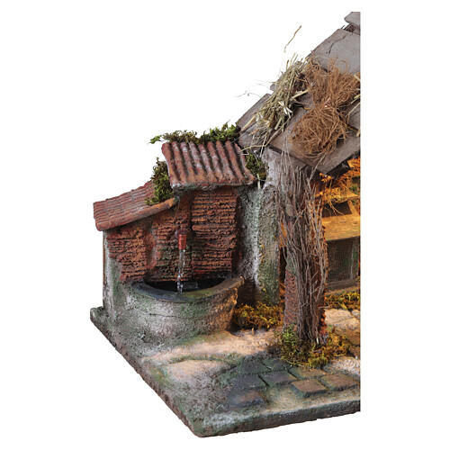 Capanna illuminata 35x55x30 cm con fontana VERA presepe napoletano 12 cm 2