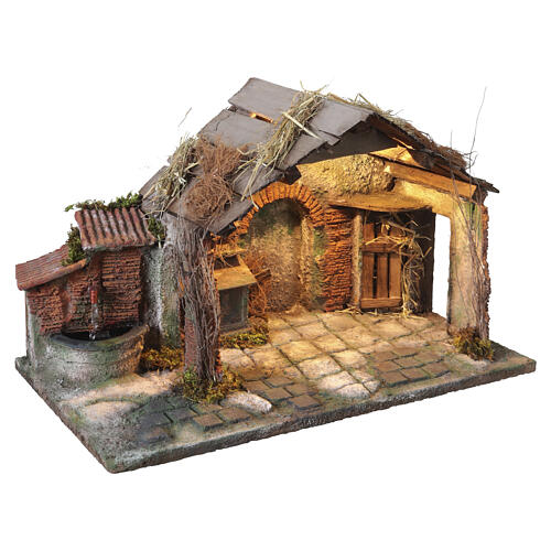 Capanna illuminata 35x55x30 cm con fontana VERA presepe napoletano 12 cm 5