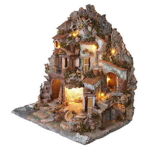 Borgo 70x65x40 cm illuminato mulino in movimento presepe 8-10 cm 3