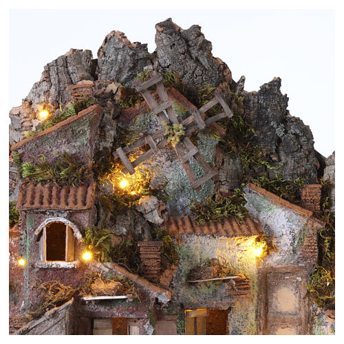 Borgo 70x65x40 cm illuminato mulino in movimento presepe 8-10 cm 4