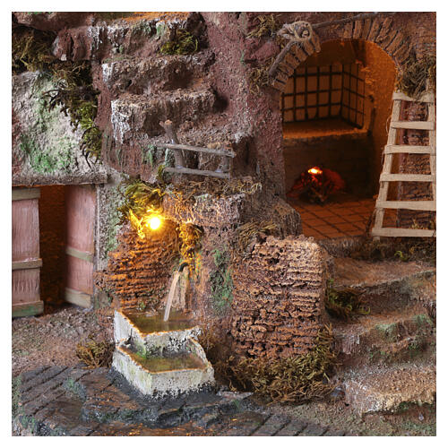 Borgo 70x65x40 cm illuminato mulino in movimento presepe 8-10 cm 5