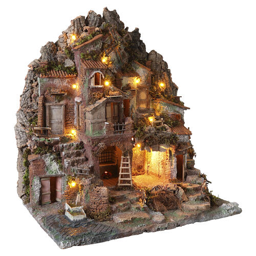 Borgo 70x65x40 cm illuminato mulino in movimento presepe 8-10 cm 6