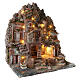 Borgo 70x65x40 cm illuminato mulino in movimento presepe 8-10 cm s6