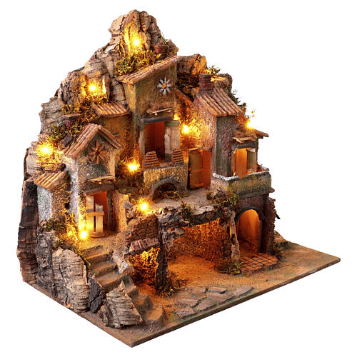 Borgo illuminato 45x50x30 cm con fontana funzionante presepe napoletano 6 cm 6