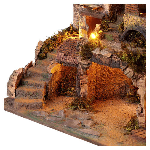 Aldeia iluminada 45x50x30 cm com fontanário funcionante presépio napolitano 6 cm 5