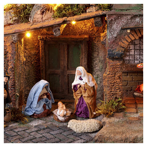 Illuminated village with flickering-oven light for 12 cm Neapolitan Nativity Scene, 70x55x35 cm 3