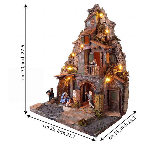 Borgo illuminato 70x55x35 con forno luce tremolante presepe napoletano 12 cm 2