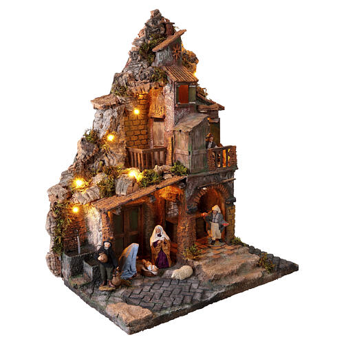 Borgo illuminato 70x55x35 con forno luce tremolante presepe napoletano 12 cm 5