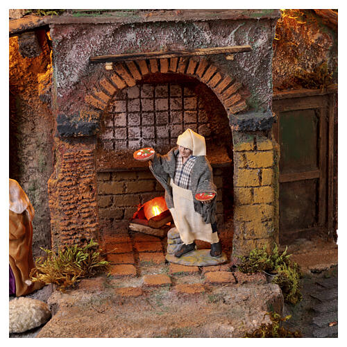 Borgo illuminato 70x55x35 con forno luce tremolante presepe napoletano 12 cm 6
