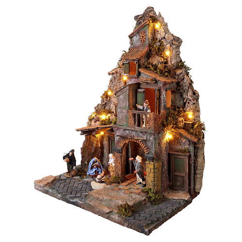 Borgo illuminato 70x55x35 con forno luce tremolante presepe napoletano 12 cm 8