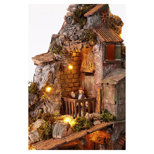 Borgo illuminato 70x55x35 con forno luce tremolante presepe napoletano 12 cm 9