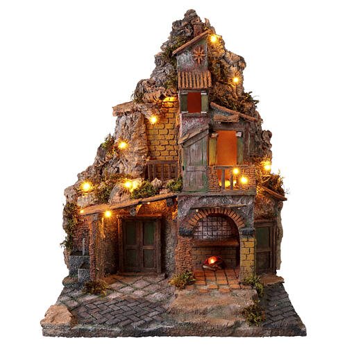 Borgo illuminato 70x55x35 con forno luce tremolante presepe napoletano 12 cm 10