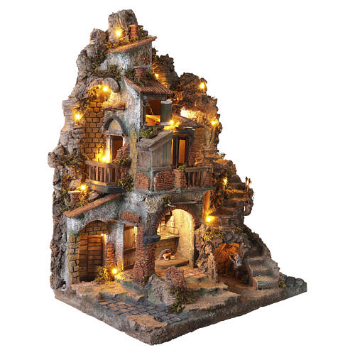 Illuminated village with working fountain and oven for 10-12 cm Neapolitan Nativity Scene, 85x65x45 cm 8