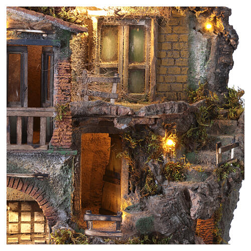 Borgo illuminato 85x65x45 cm fontana funzionante e forno presepe Napoli 10-12 cm 5