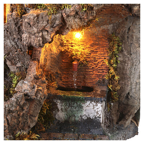 Borgo illuminato 85x65x45 cm fontana funzionante e forno presepe Napoli 10-12 cm 7