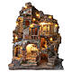 Borgo illuminato 85x65x45 cm fontana funzionante e forno presepe Napoli 10-12 cm s1