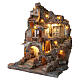 Borgo illuminato 85x65x45 cm fontana funzionante e forno presepe Napoli 10-12 cm s4