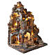 Borgo illuminato 85x65x45 cm fontana funzionante e forno presepe Napoli 10-12 cm s8