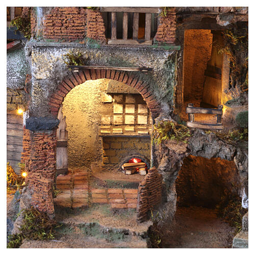 Aldeia Iluminada 85x65x45 cm com fontanário funcional e forno para presépio napolitano 10-12 cm 3