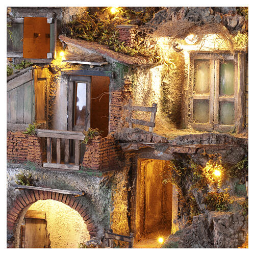 Aldeia Iluminada 85x65x45 cm com fontanário funcional e forno para presépio napolitano 10-12 cm 6