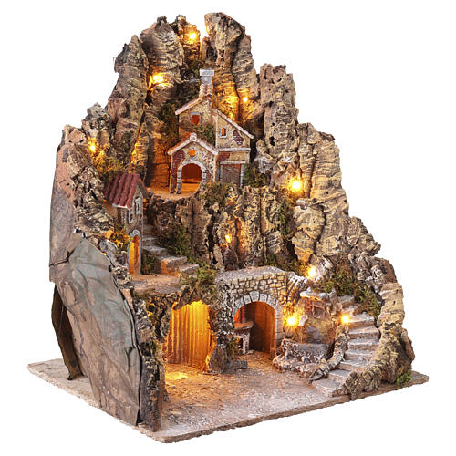 Illuminated oven and fountain scene 50x45x50 cm for 8 cm Neapolitan nativity 5