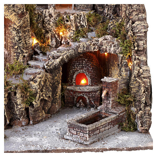 Neapolitan Nativity Setting with Illuminated Fountain 55x55x45 cm for 8 cm Figurines 2