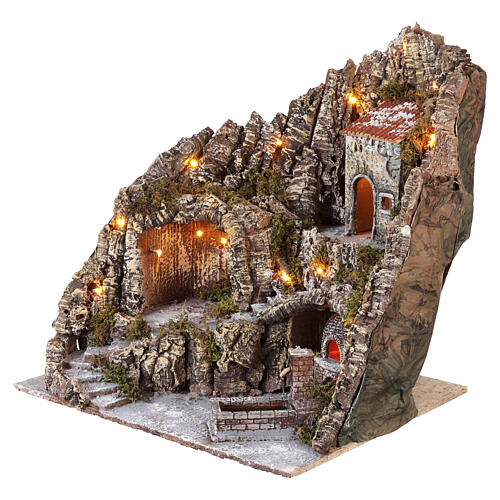 Neapolitan Nativity Setting with Illuminated Fountain 55x55x45 cm for 8 cm Figurines 3