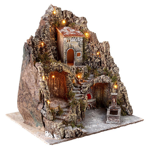 Neapolitan Nativity Setting with Illuminated Fountain 55x55x45 cm for 8 cm Figurines 5