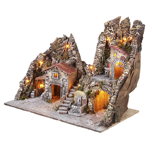Bourgade illuminée avec escalier 50x60x35 cm crèche napolitaine 8 cm 3