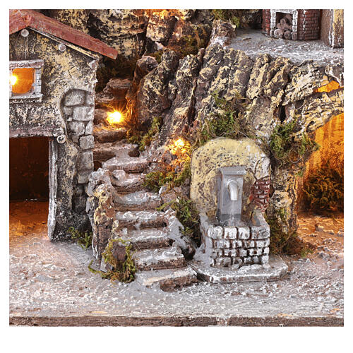 Illuminated Nativity Village with Staircase 50x60x35 cm, Neapolitan nativity for 8 cm figures 2